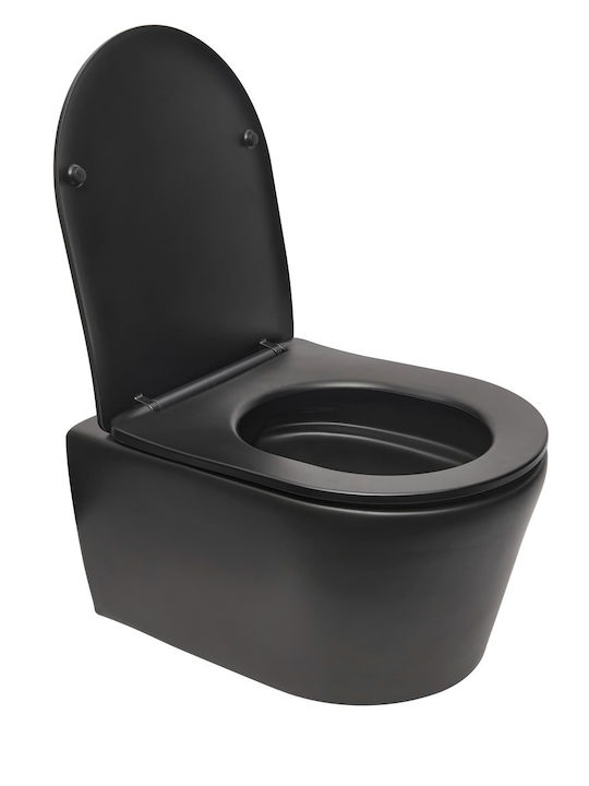 Swiss Aqua Technologies Brevis Wandhängende Toilette Randlos mit Deckel Sanftes Schließen Schwarz