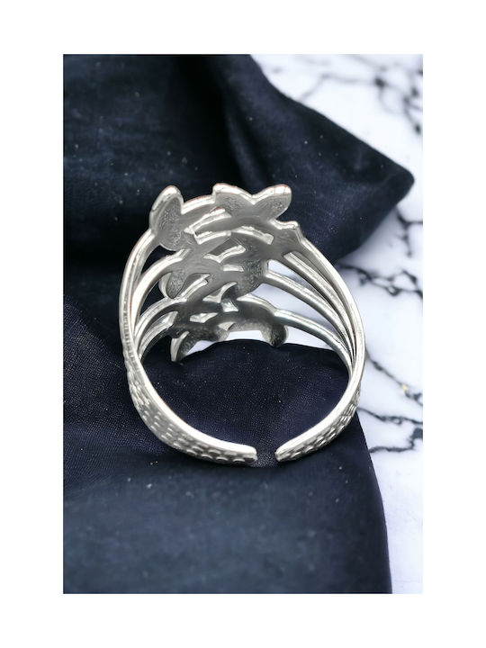 Steel Silver Braided Flower Ring