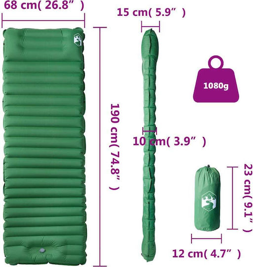 vidaXL Selbstaufblasendes Halb doppelt Camping Schlafmatte 190x68cm Dicke 10cm Grüne
