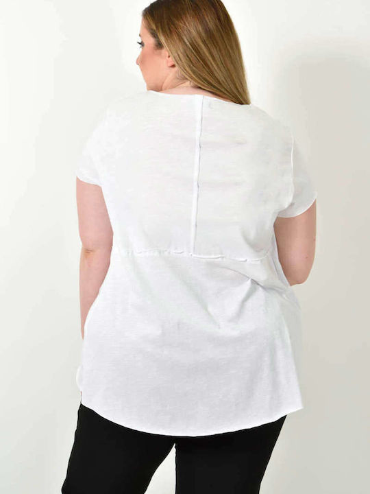 Potre Damen Bluse Baumwolle Kurzärmelig White