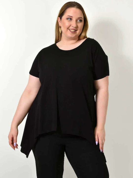 Women's Blouse Cotton Short Sleeve Black