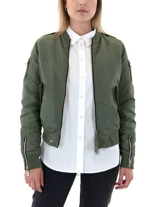 Replay Women's Long Bomber Jacket Double Sided for Winter Khaki