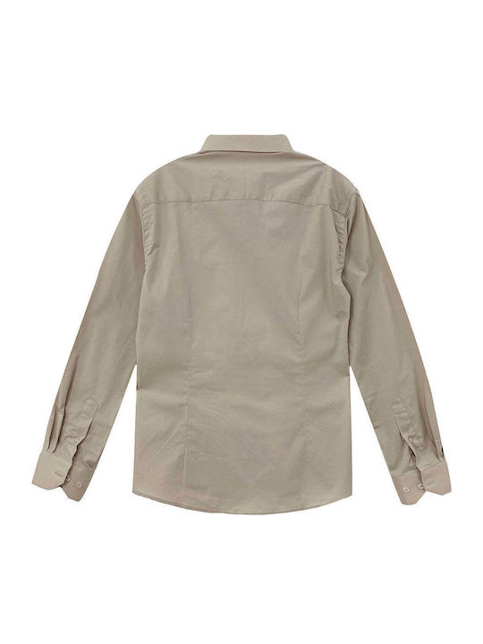 Cu mânecă lungă Bumbac Cămașă în Linie ingusta Beige