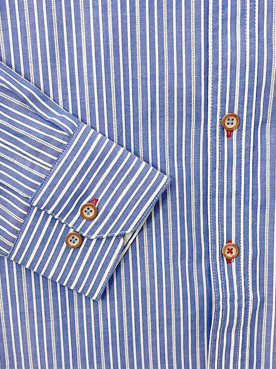 Long Sleeve Cotton Shirt in Slim Fit Blue Striped