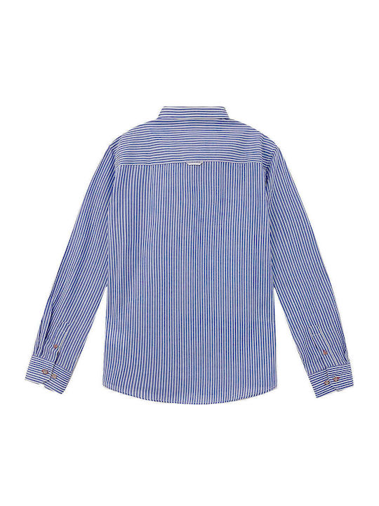 Long Sleeve Cotton Shirt in Slim Fit Blue Striped