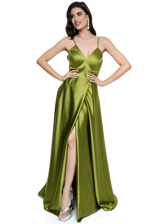 RichgirlBoudoir Maxi Dress Satin with Slit Haki