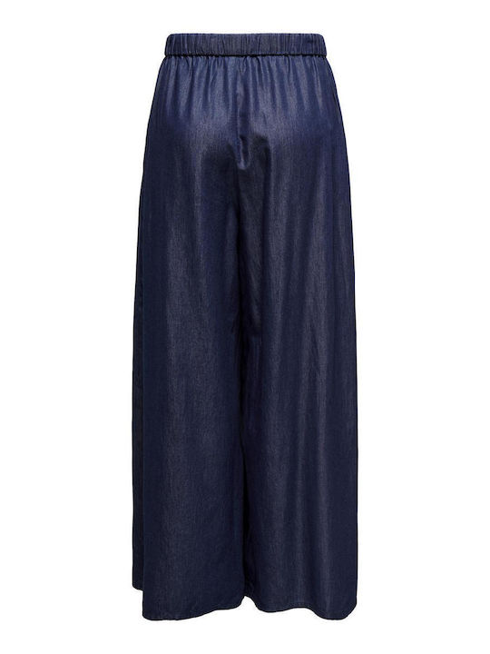 Only Women's High-waisted Cotton Trousers with Elastic Dark blue