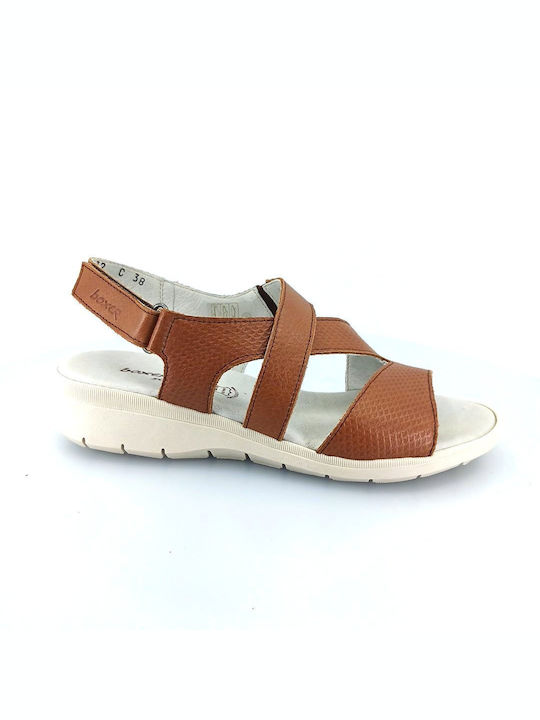 Boxer Leather Women's Flat Sandals in Tabac Brown Color