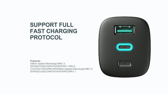Havit Charger Without Cable with USB-A Port and 2 USB-C Ports 65W Power Delivery Blacks (UC10)