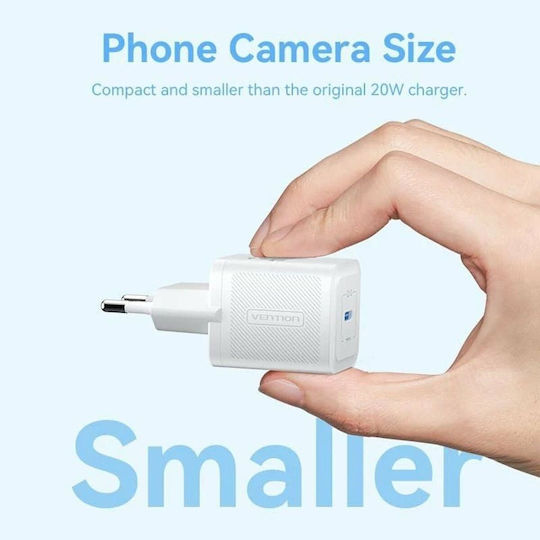 Vention Φορτιστής Χωρίς Καλώδιο GaN με Θύρα USB-C 20W Power Delivery / Quick Charge 3.0 Μαύρος (FEPB0-EU)