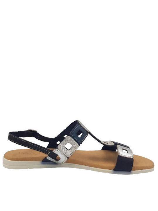 Issa Miel Leather Women's Flat Sandals Anatomic in Blue Color