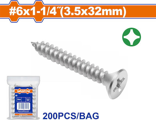 Wadfow Sheet Metal Screw Phillips Galvanized with Diameter M3.5 and Length 32mm 200pcs