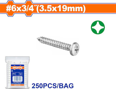 Wadfow Sheet Metal Screw Phillips Galvanized with Diameter M3.5 and Length 19mm 250pcs