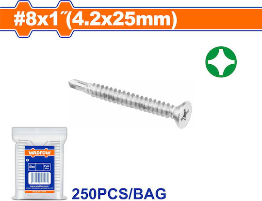 Wadfow Self-Piercing Sheet Metal Screw Phillips Galvanized with Diameter M4.2 and Length 25mm 250pcs