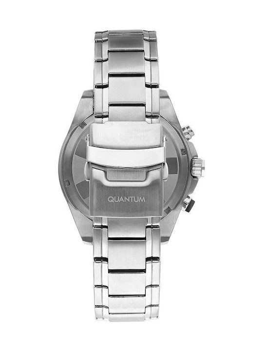 Quantum Dual Time Men's Watch Chronograph Battery with Silver Metal Bracelet