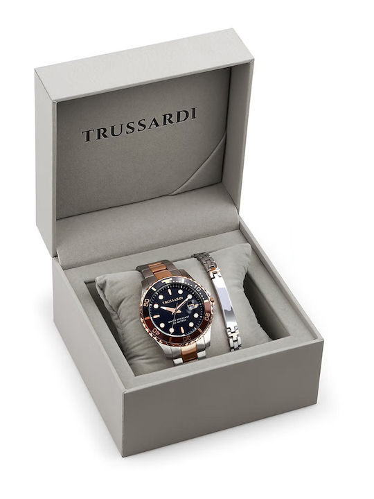 Trussardi City Men's Watch 50mm Chronograph Battery with Black Metal Bracelet
