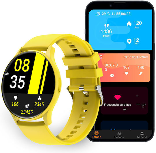 Ksix Core Aluminium Smartwatch with Heart Rate Monitor (Yellow)