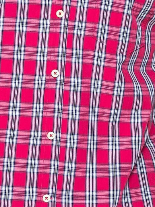 Short-sleeved Cotton Shirt Checked Red Blue White