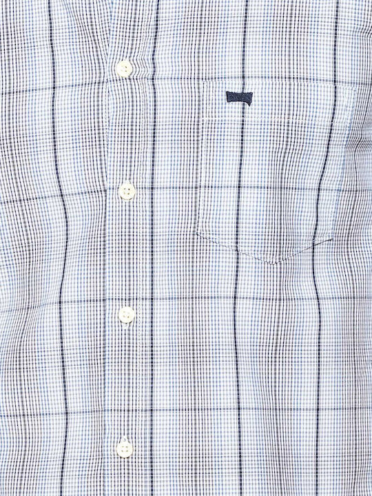 Short-sleeved Cotton Shirt Checked Grey Blue