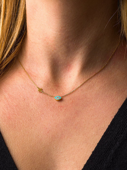 George Art Jewels Κολιέ Φυλαχτό Ματάκι από Επιχρυσωμένο Ασήμι Τιρκουάζ