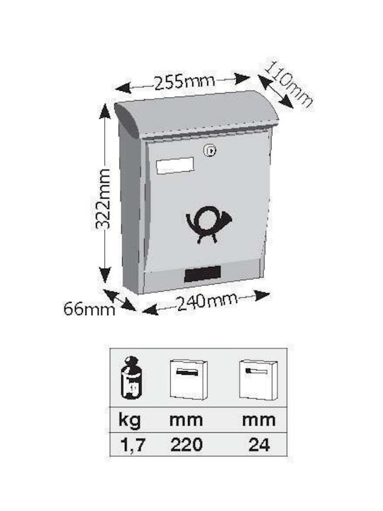 Viometal 309 Λιμοζ Außenbereich Briefkasten Inox in Silber Farbe