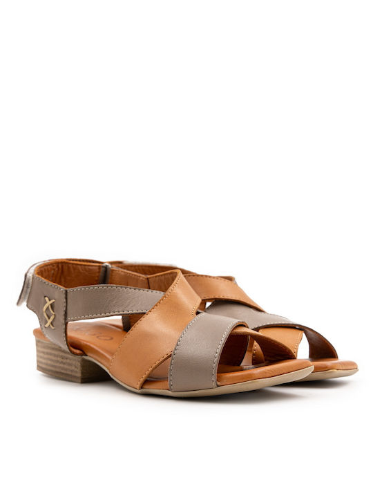 Mago Shoes Leather Women's Sandals Tabac Brown with Low Heel