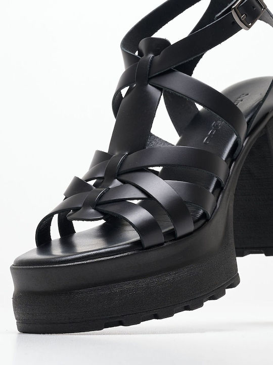 Mortoglou Leder Damen Sandalen in Schwarz Farbe