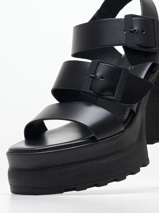 Mortoglou Leder Damen Sandalen in Schwarz Farbe