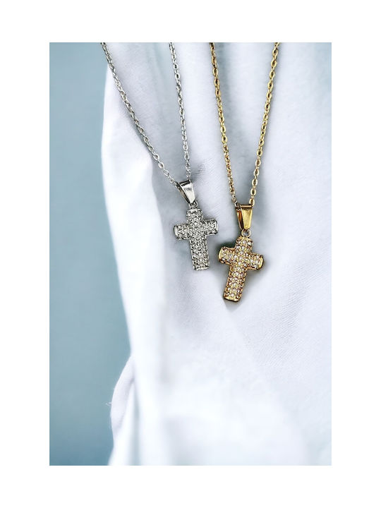 Women's Cross from Gold Plated Steel with Chain