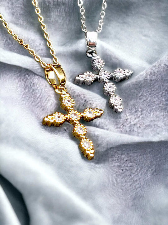 Damen Kreuz aus Vergoldetem Stahl mit Kette
