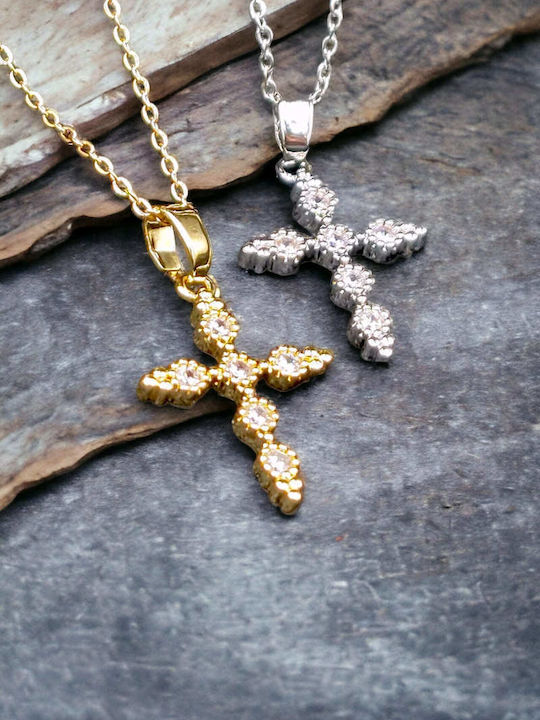 Damen Kreuz aus Vergoldetem Stahl mit Kette