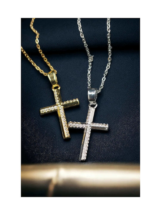 Women's Cross from Gold Plated Steel with Chain