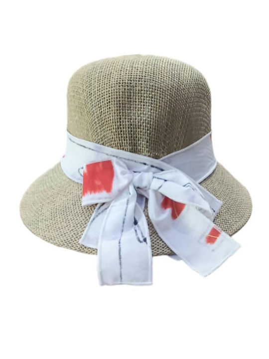 Two In A Castle Pălărie pentru Copii Wicker Bej White-red Ribbon