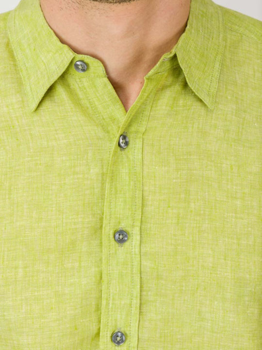 Natural Line Men's Shirt Short Sleeve Linen Green Open