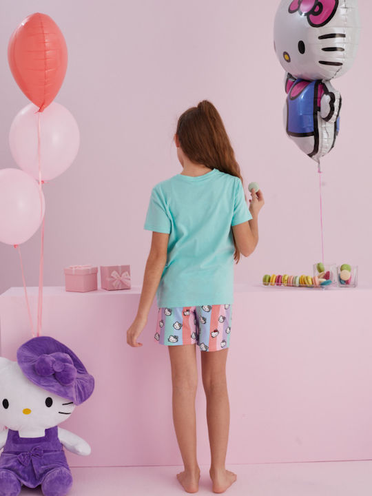 Hello Kitty Παιδική Πιτζάμα Καλοκαιρινή Βαμβακερή Φιστικί