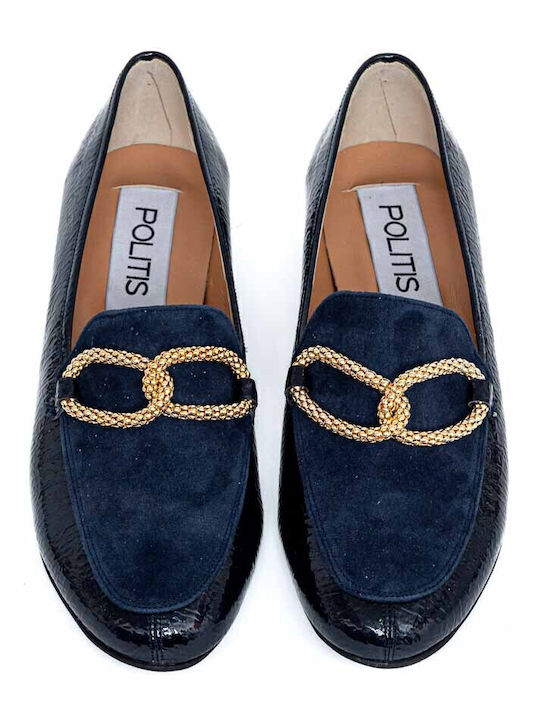 Patent Leather Women's Moccasins in Blue Color