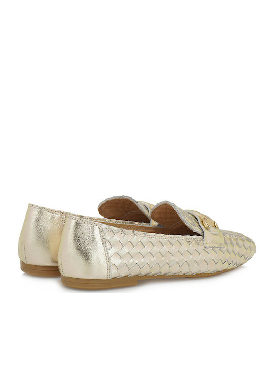 Leder Damen Mokassins in Gold Farbe