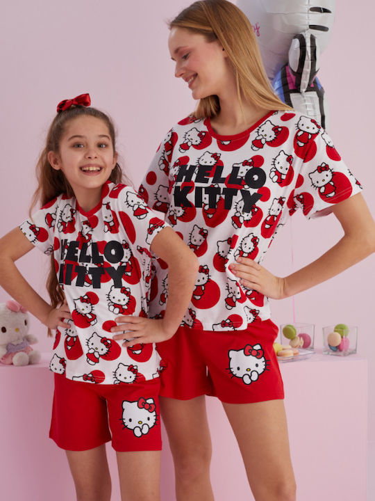 Hello Kitty Sommer Damen Pyjama-Set Baumwolle Rot