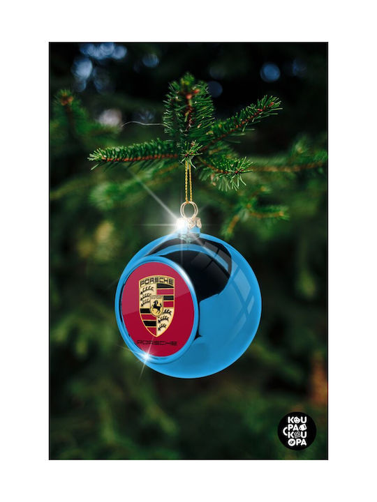 Porsche Christmas Hanging Ball Ornament Plastic Blue With Gold Dust With Beads Blue