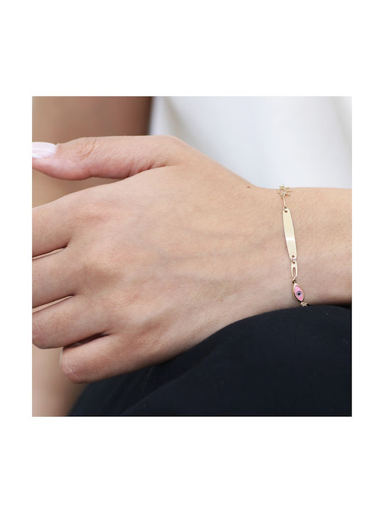 Kids Bracelet ID from Gold 9K with Evil Eye & Crown