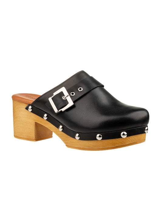 Macarena Heel Leather Mules Black