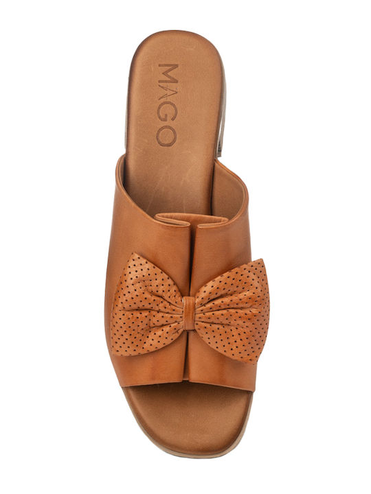 Leather Mules with Chunky Low Heel in Brown Color