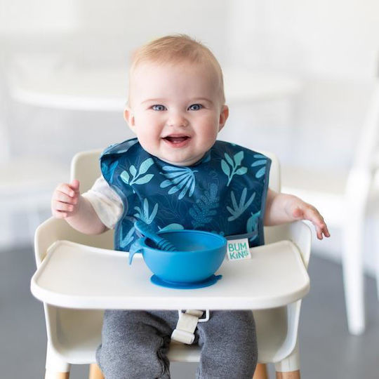 Bumkins SuperBib Dino Αδιάβροχη Σαλιάρα Πλαστική με Αυτοκόλλητο & Τσέπη Μπλε για 24 m+ 3τμχ