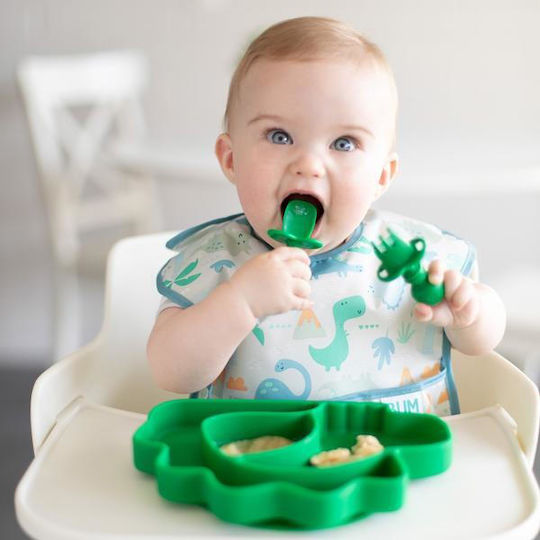 Bumkins SuperBib Dino Αδιάβροχη Σαλιάρα Πλαστική με Αυτοκόλλητο & Τσέπη Μπλε για 24 m+ 3τμχ