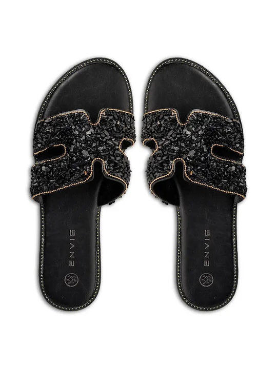 Envie Shoes Leder Damen Flache Sandalen in Schwarz Farbe
