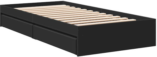 Suport Pat Single Din Lemn Negru Cu Plăci Pentru Saltea 75x190cm