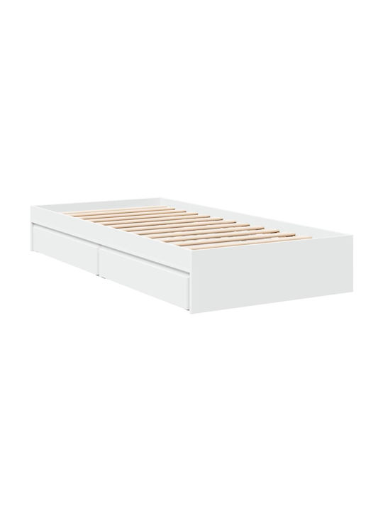 Single Wooden White Bed Base with Slats for Mattress 75x190cm