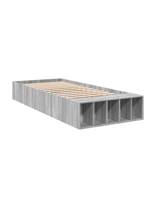 Suport Pat Single Din Lemn Gri Cu Plăci Pentru Saltea 100x200cm