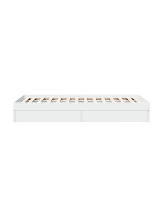 Single Wooden White Bed Base with Slats for Mattress 75x190cm