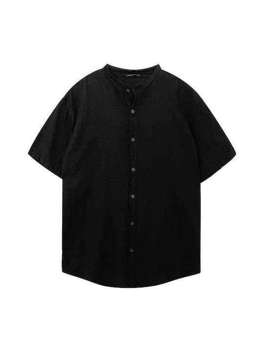 Ustyle Men's Shirt Short Sleeve Linen Black